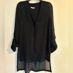 Helmut Lang Black Sheer Textured Coveralls Hi Low Blouse Dress